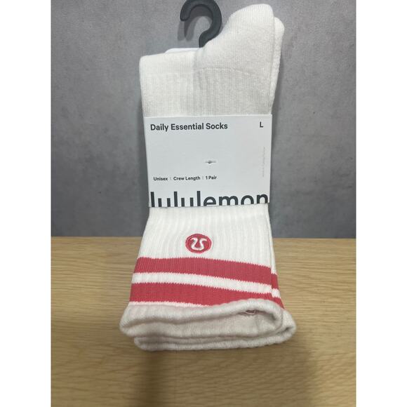 Lululemon Unisex Daily Essential Crew Socks Striped Size L White/Desert Red - Picture 4 of 6